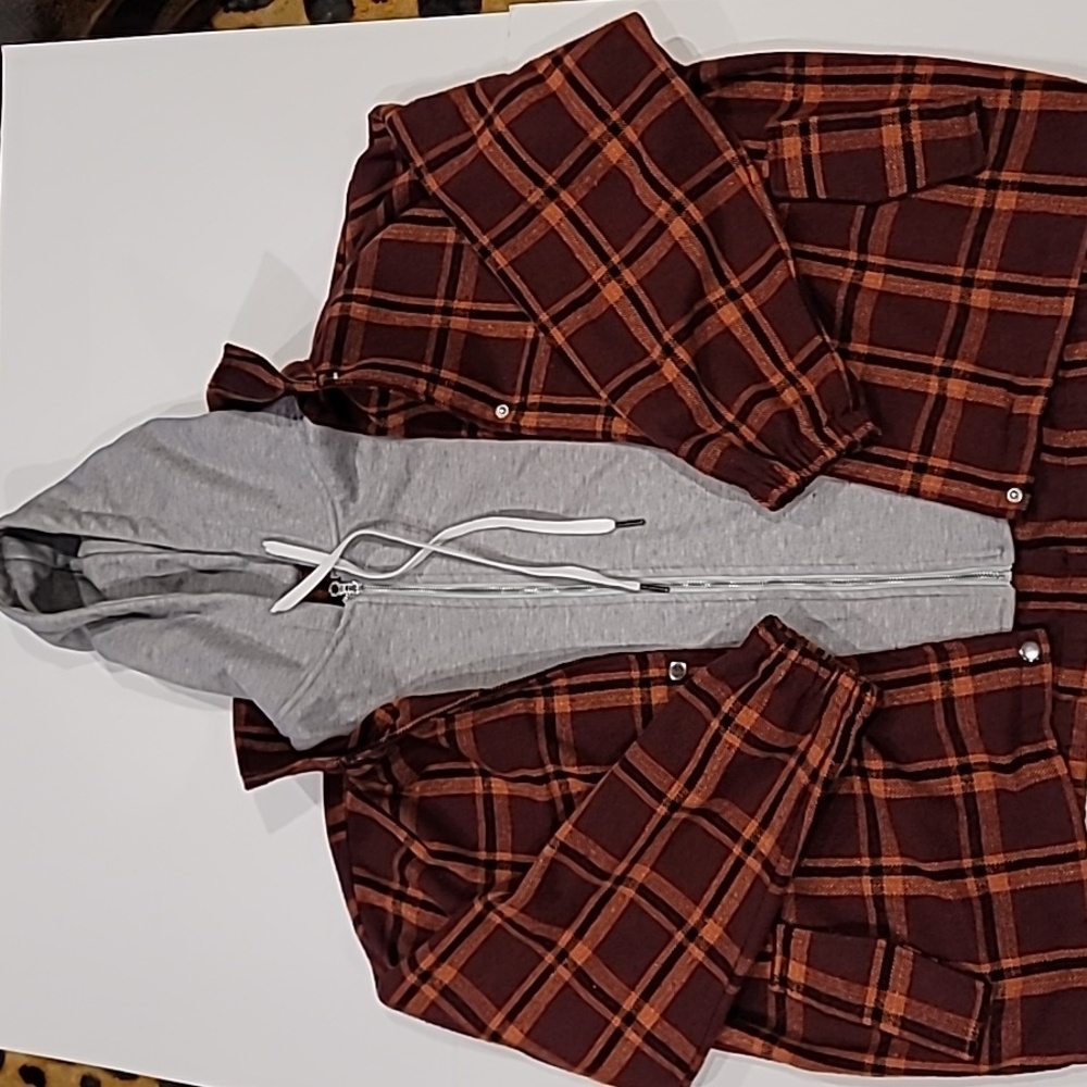 Fashion Nova Outdoor Plaid All In One Shirt Hoodie Top XL - Picture 7 of 17